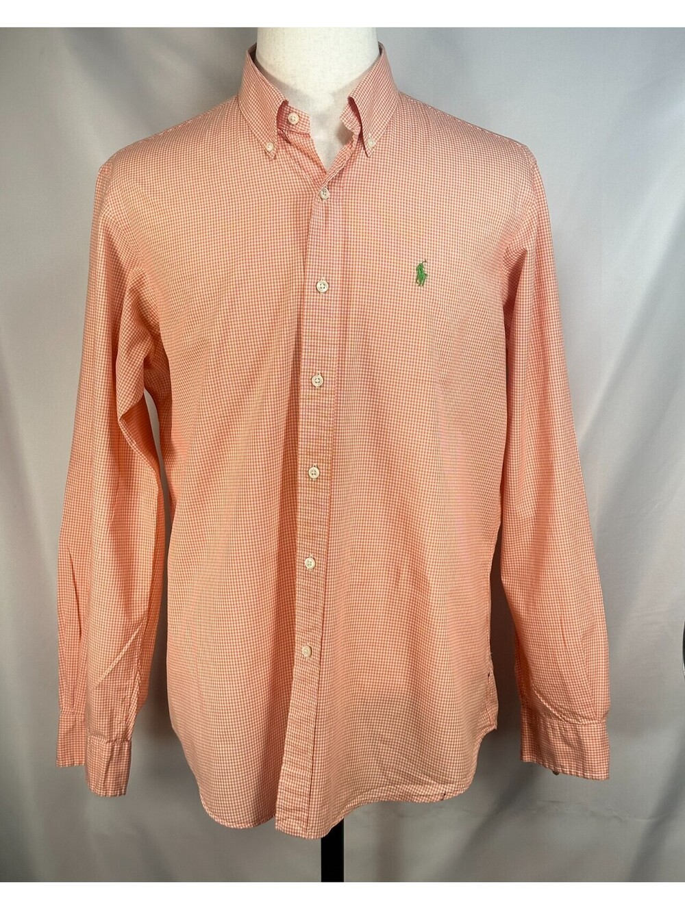Ralph Lauren Custom Fit Check Oxford Button Up Orange Mens L